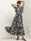 LOV Black Abstract Printed Tiered Dress