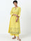 Utsa Yellow Mirror-Work Detailed A-Line Cotton Kurta