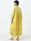 Utsa Yellow Mirror-Work Detailed A-Line Cotton Kurta