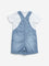 HOP Baby Blue Denim Dungaree & White Striped Cotton T-Shirt Set