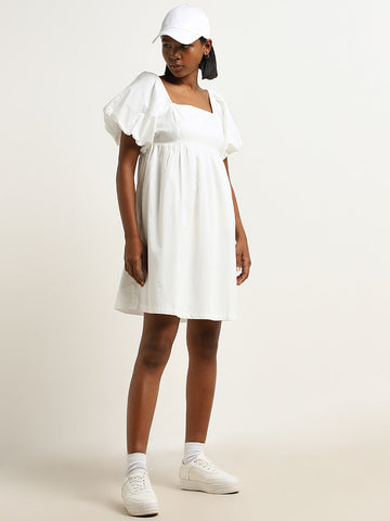 Nuon White Empire-Line Cotton Dress