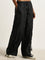 Nuon Black Ruched Design Low-Rise Trousers