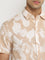 WES Casuals Beige Foliage Print Slim-Fit Cotton Shirt