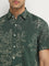 WES Casuals Dark Green Leaf Printed Slim-Fit Cotton Shirt