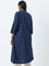 Diza Indigo Jamdani Printed A-Line Cotton Kurta