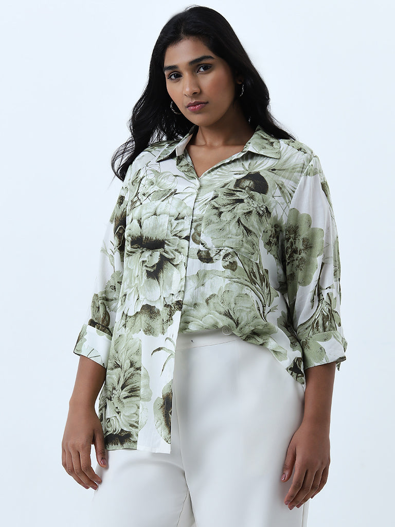 Gia Olive Floral Printed Shirt