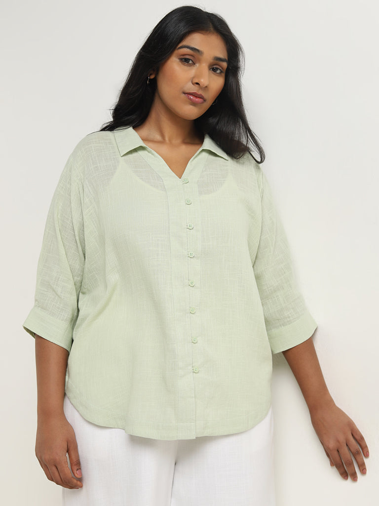 Gia Light Sage High-Low Cotton Blouse