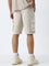 Nuon Beige Cargo-Style Mid-Rise Relaxed-Fit Cotton Shorts