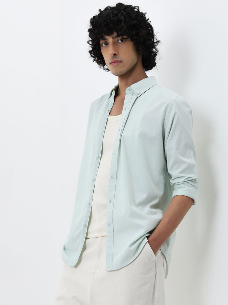 Nuon Mint Solid Slim-Fit Cotton Shirt