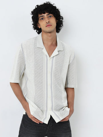 Nuon Off-White Striped Relaxed-Fit Knit Shirt