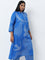 Diza Blue Bandhani Pattern A-Line Collared Cotton Kurta