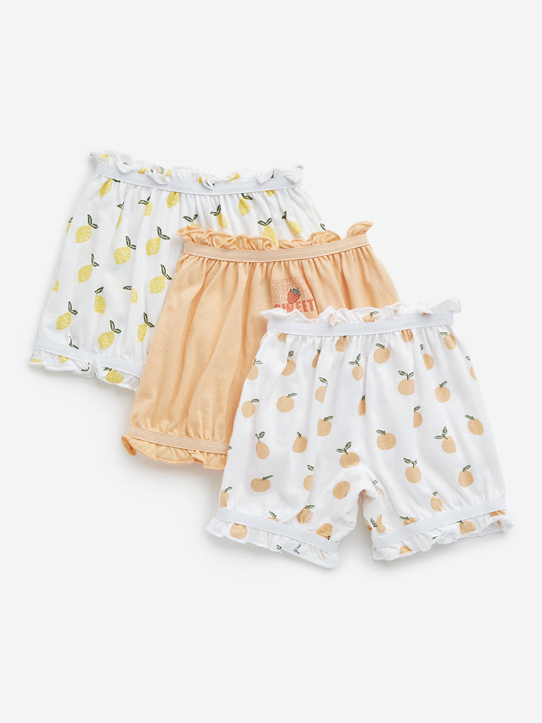 HOP Kids Orange Fruit Printed Cotton Bloomers - Pack of 3