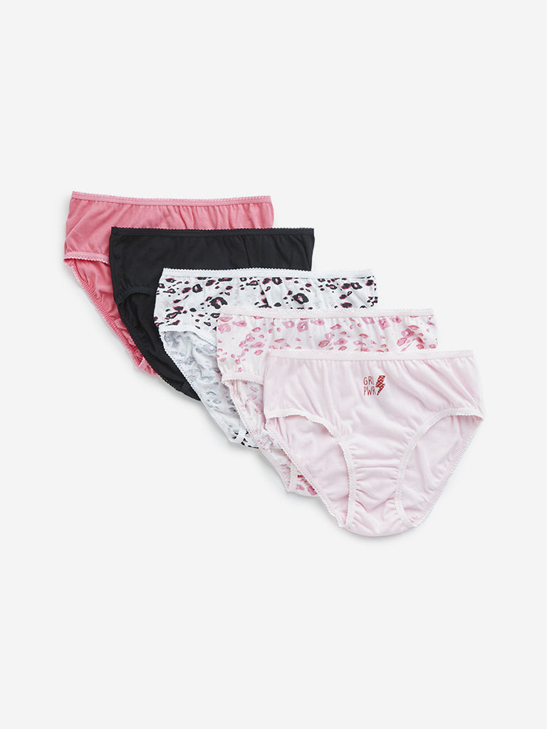 Y&F Kids Pink Animal Printed Cotton Briefs - Pack of 5