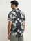 WES Casuals Charcoal Floral Design Slim-Fit Cotton Shirt