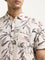 WES Casuals Beige Leaf Printed Slim-Fit Cotton Shirt