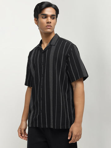 ETA Black Striped Relaxed-Fit Cotton Shirt