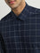 WES Formals Navy Checkered Slim-Fit Cotton Shirt