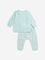 HOP Baby Sage Snail Printed Cotton T-Shirt & Pants Set