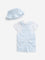 HOP Baby Light Blue Dungaree, Cotton T-Shirt and Hat Set