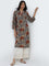 Utsa Taupe Floral Design Straight Cotton Kurta