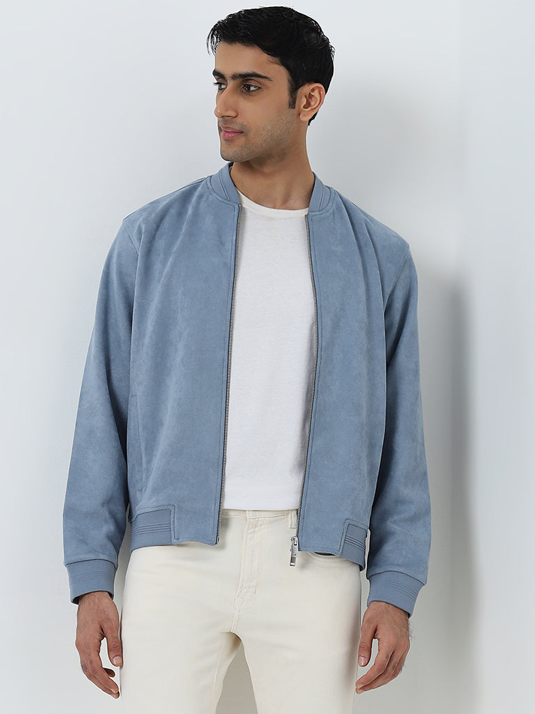 Ascot Dusty Blue Relaxed-Fit Suede Jacket