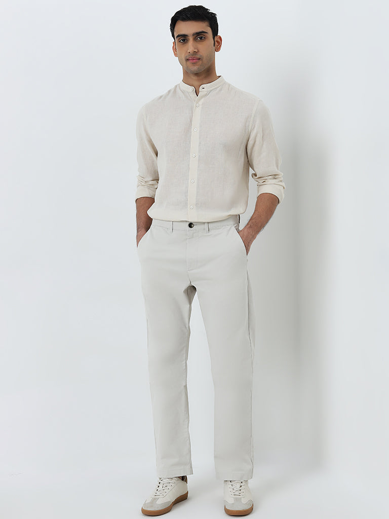 Ascot Off-White Relaxed-Fit Mid-Rise Cotton Blend Chinos