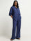 LOV Indigo Flared High-Rise Blended Linen Pants