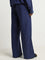 LOV Indigo Flared High-Rise Blended Linen Pants