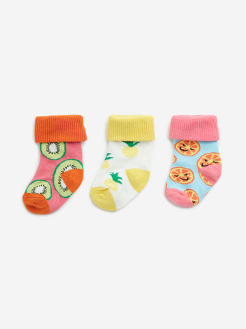 HOP Baby Multicolour Fruit Printed Socks - Pack of 3