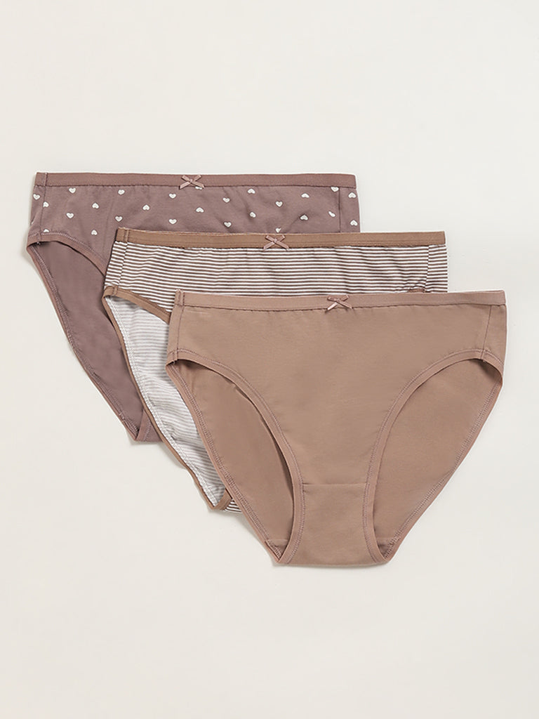 Wunderlove Light Taupe Cotton-Blend Briefs - Pack of 3