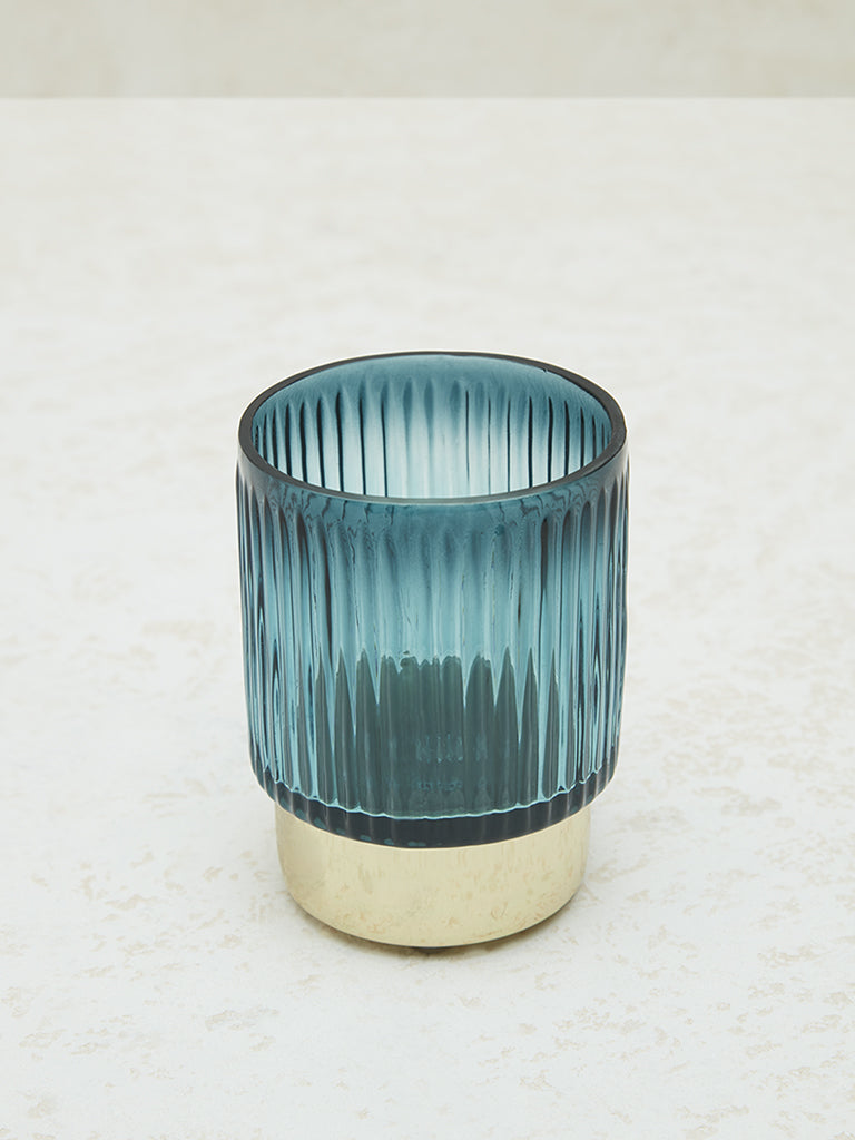 Westside Home Teal Ribbed Candle Stand