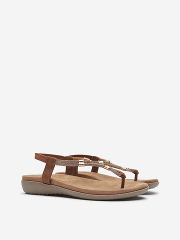 LUNA BLU Brown Embellished Slingback Sandals