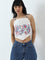 Bombay Paisley White Floral Printed Crop Cotton Top