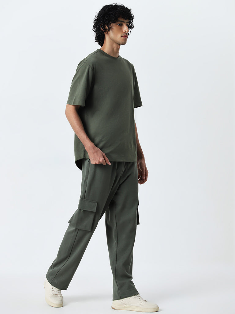 Studiofit Olive Mid-Rise Relaxed-Fit Track Pants