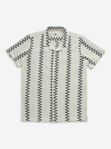 Y&F Kids Black Chevron Knitted Resort-Fit Cotton Shirt