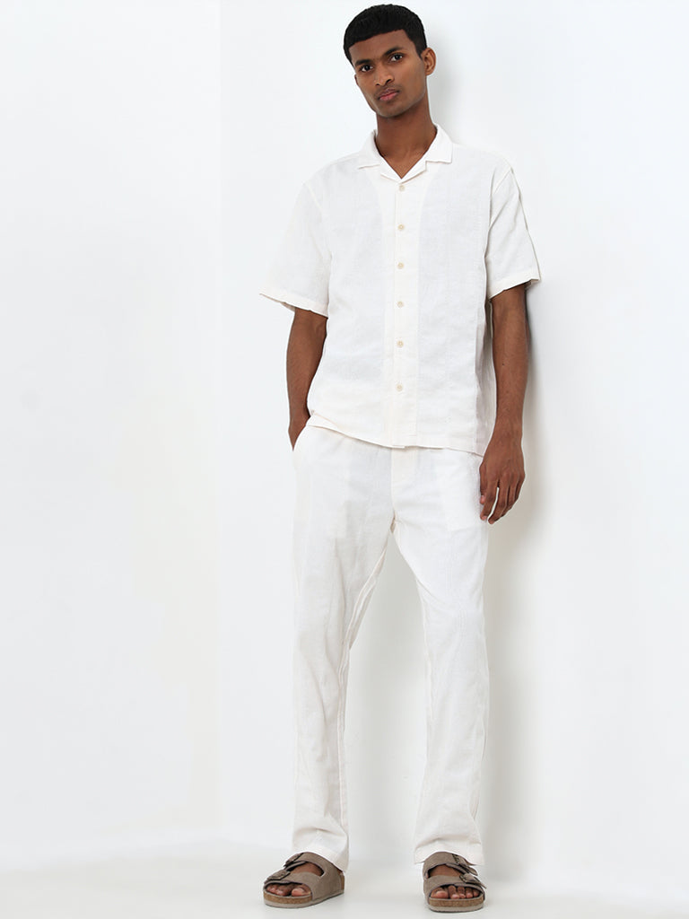 ETA White Self-Striped Relaxed-Fit Mid-Rise Cotton Chinos