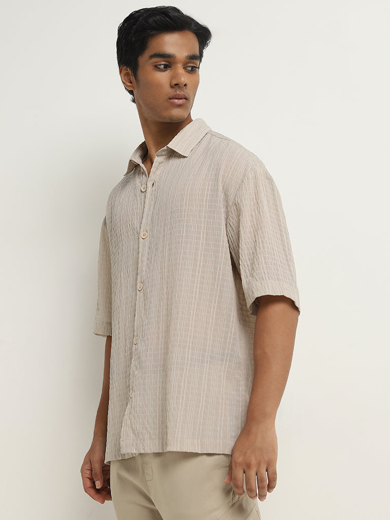 Nuon Beige Self-Textured Relaxed-Fit Shirt