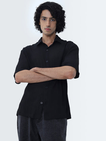 Nuon Black Seersucker Textured Relaxed-Fit Shirt