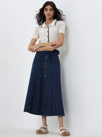 LOV Dark Blue High-Rise Denim Skirt