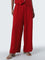 LOV Red High-Rise Blended Linen Trousers