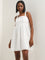 Nuon White Schiffli Design A-Line Cotton Dress