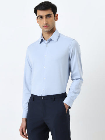 WES Formals Blue Solid Slim-Fit Shirt