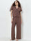 Superstar Brown Embroidered High-Rise Pants