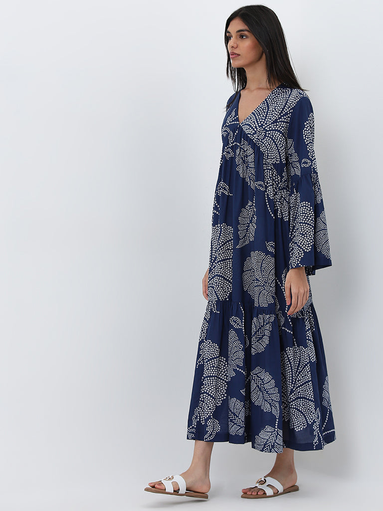 Utsa Blue Bandhani Printed A-Line Dress