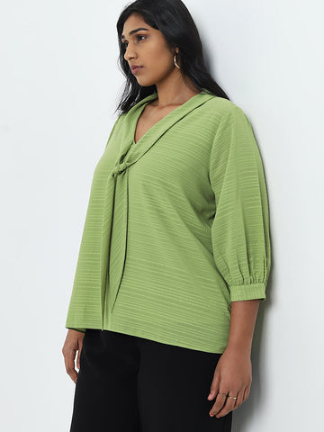 Gia Green Seersucker Striped Design Blouse