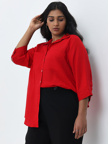 Gia Red Solid Cotton Shirt