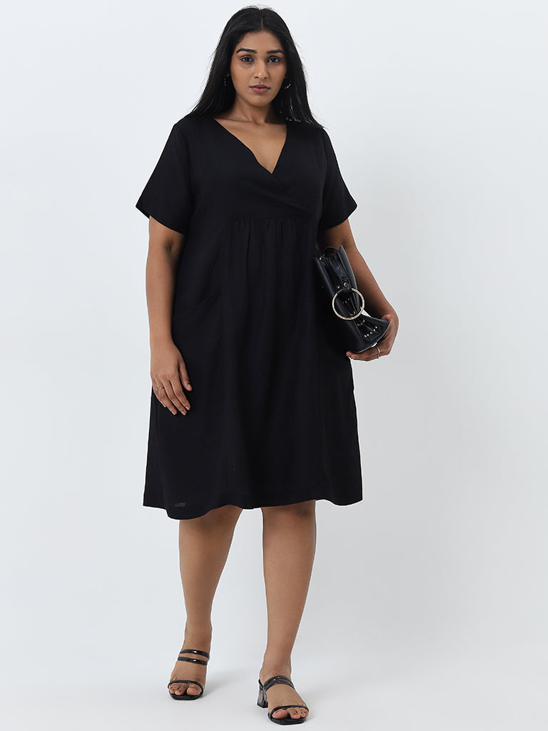 Gia Black Solid A-Line Cotton Dress