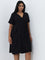 Gia Black Solid A-Line Cotton Dress