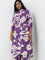 Diza Purple Floral Printed A-Line Cotton Kurta