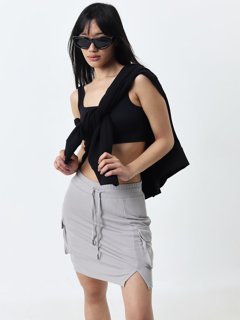 Studiofit Grey Ribbed High-Rise Skirt